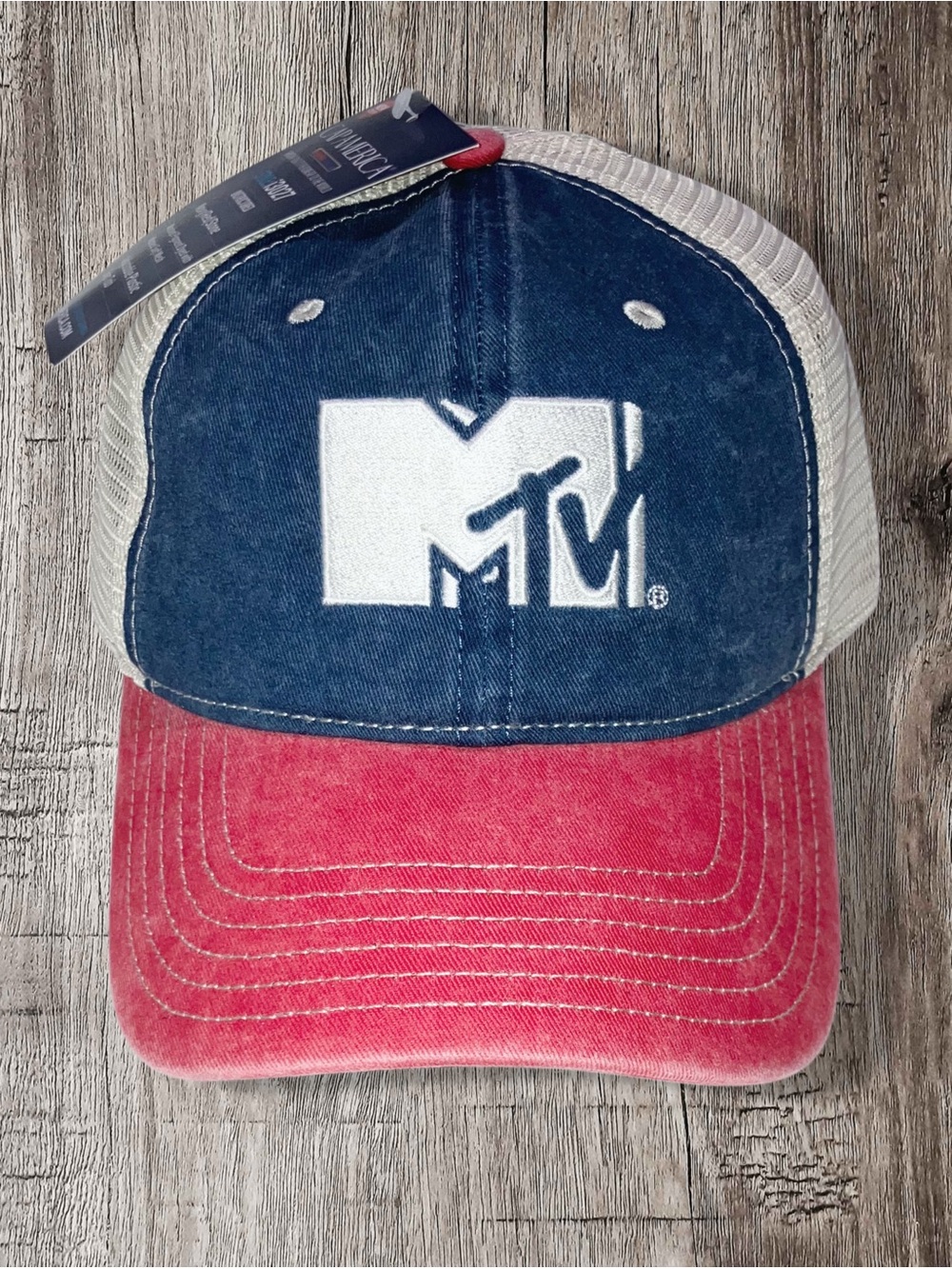 MTV Logo Hat Adult SnapBack Cap America Washed Dyed Cotton Soft Mesh Blue NWT
